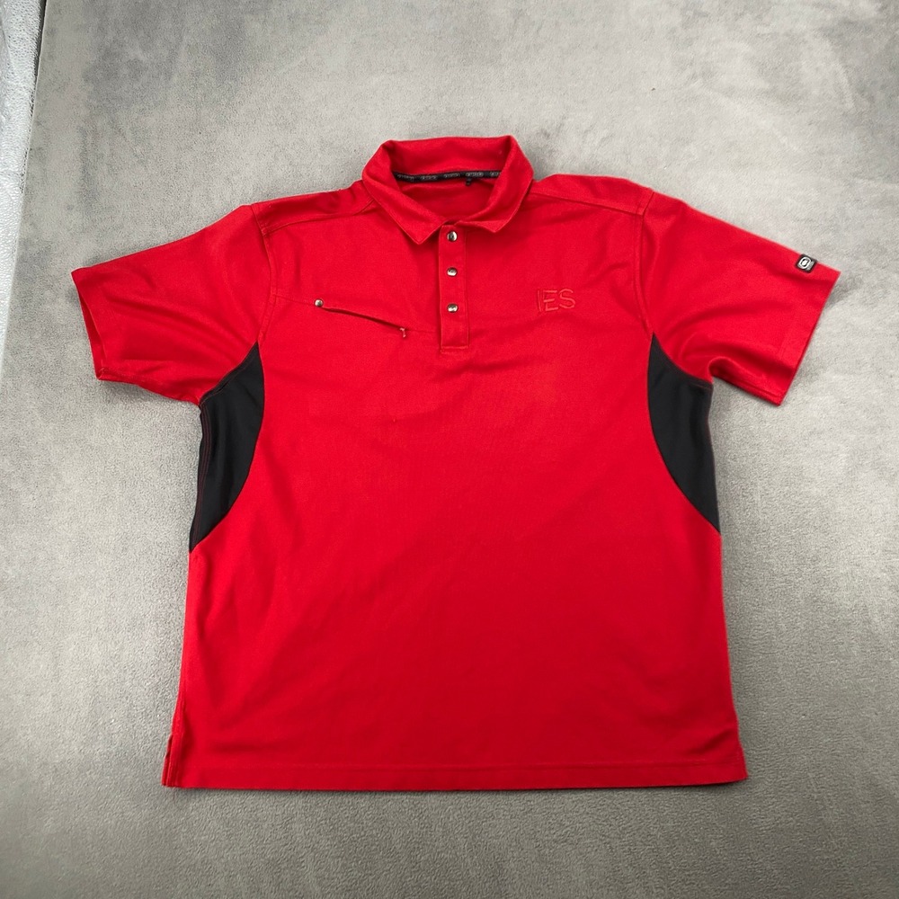 OGIO Mens Polo Shirt Red Black Performance Mesh Snap Placket Zipper Pocket XL